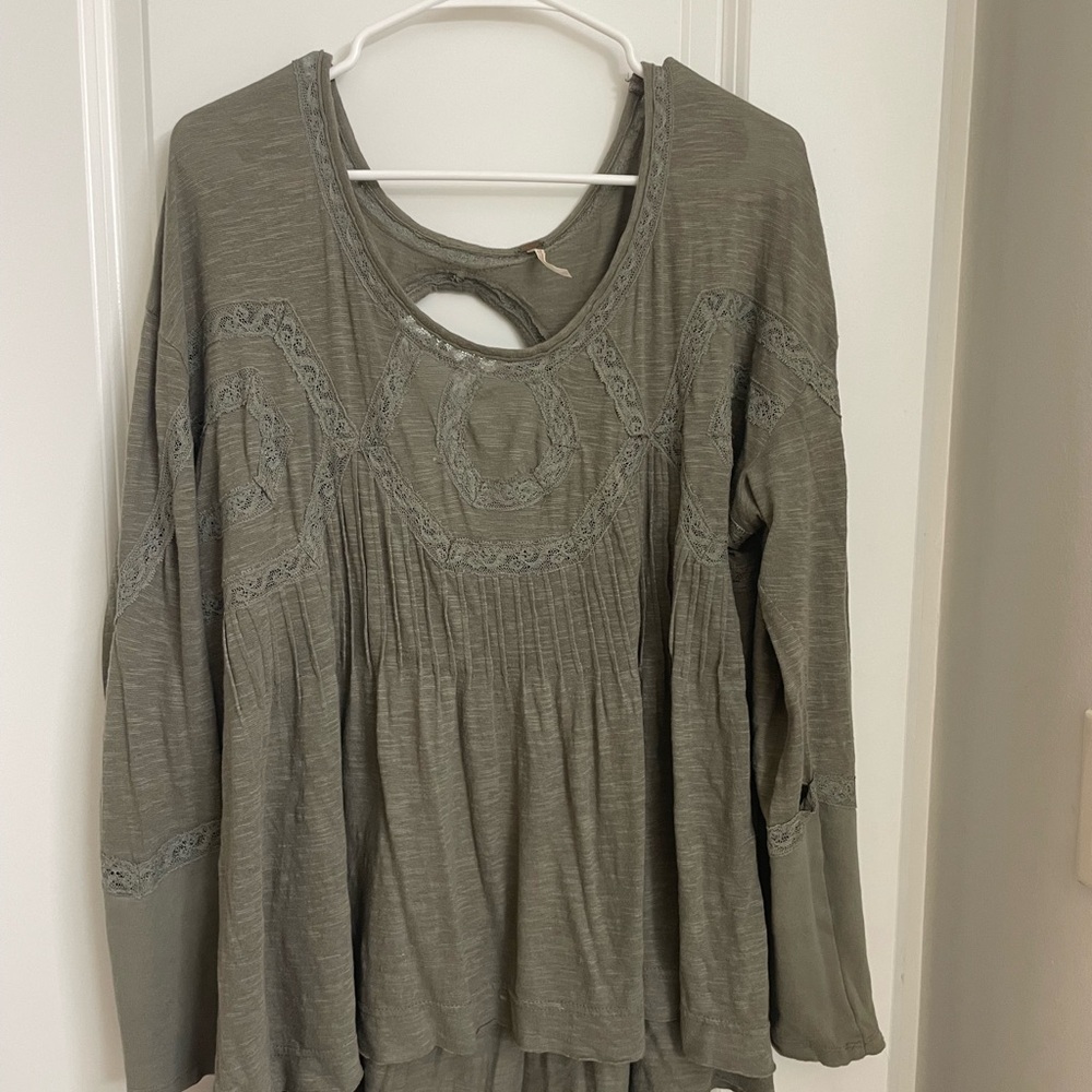 Free People Green Relaxed Cut Out Blouse